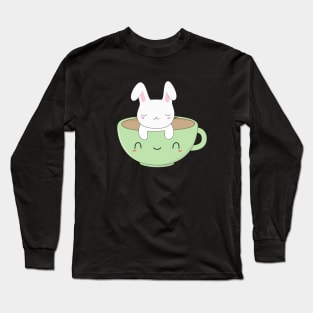 Kawaii Bunny and Coffee T-Shirt Long Sleeve T-Shirt